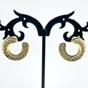 SWAROVSKI Signed Earrings Gold Tone Crystal Horseshoe Design Sparkling Studs